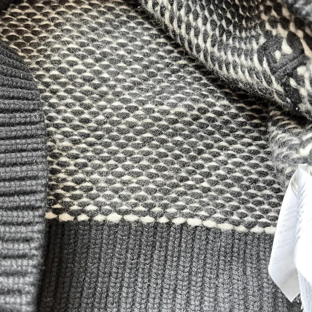 Tory Burch Merino Wool Heavyweight Boxy Knit Sweater M Black Ivory